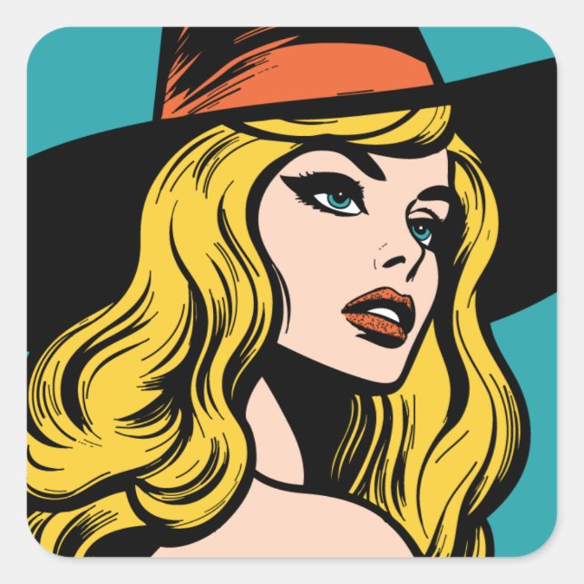 Retro Pop Art Witch Square Sticker (Front)
