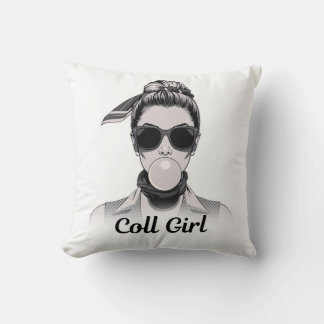 Retro Pop Art Woman Fashion Black and White Throw Pillow