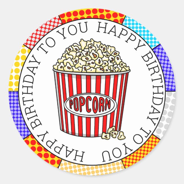 Retro Pop Buttered Popcorn Birthday Classic Round Sticker (Front)