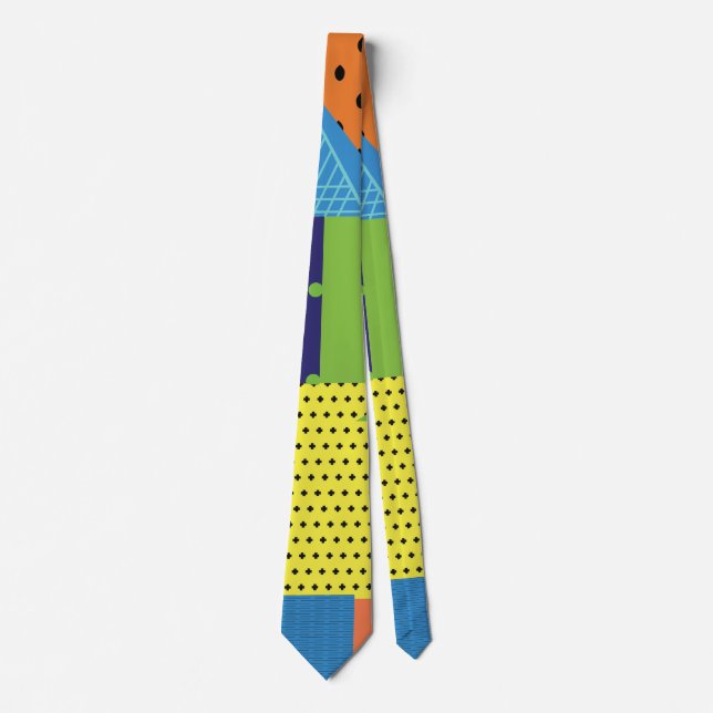 Retro Pop Collage Abstract Orange Colourful Tie (Front)