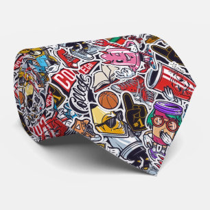 Retro Pop College Print Neck Tie