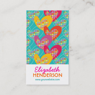 Retro Pop Colorful Valentine Hearts Modern Dots Business Card