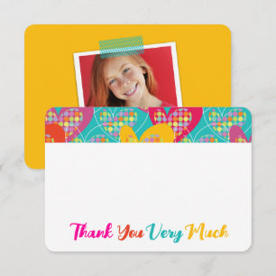 Retro Pop Colourful Hearts & Dots Fun Kids Birthda Thank You Card
