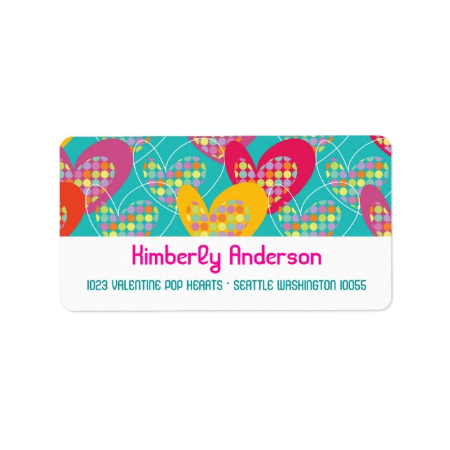 Retro Pop Colourful Valentine Hearts Address Label (Front)