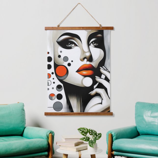 Retro Pop Diva: Geometric Elegance Abstract Art  Hanging Tapestry (Living Room)