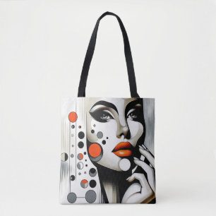 Retro Pop Diva: Geometric Elegance Abstract Art Tote Bag