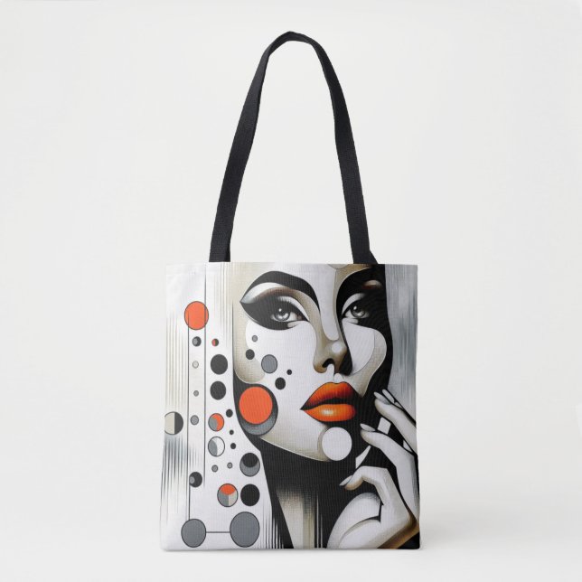 Retro Pop Diva: Geometric Elegance Abstract Art  Tote Bag (Front)
