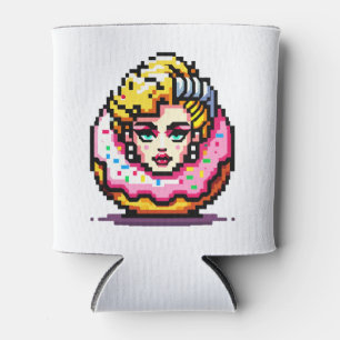 Retro Pop Donut - Vibrant 80s Fashion Icon Art Can Cooler