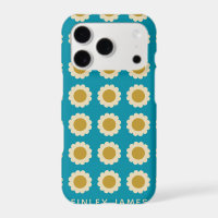 Retro Pop Flowers Pattern Turquoise Personalized