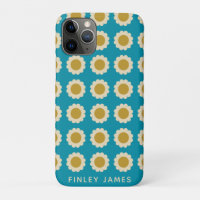 Retro Pop Flowers Pattern Turquoise Personalized