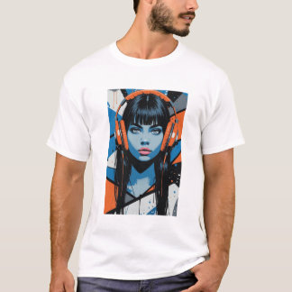 Retro Pop Girl with Headphones – Vibrant Street Ar T-Shirt