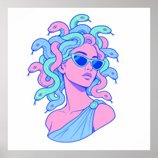 Retro‑Pop Medusa Illustration – Pastel Sunglasses  Poster