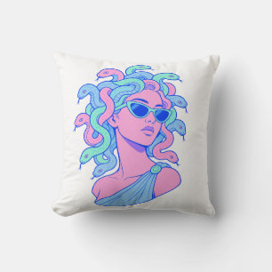 Retro‑Pop Medusa Illustration – Pastel Sunglasses Throw Pillow