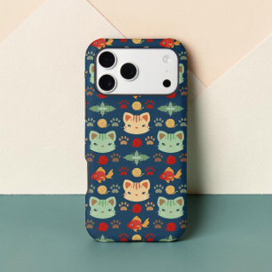 Retro Pop Navy Blue Kitty Cat iPhone Case
