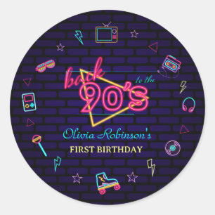 Retro Pop Neon Kids’ Birthday Bash Classic Round Sticker
