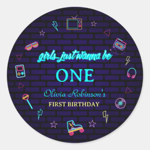 Retro Pop Neon Kids’ Birthday Bash Classic Round Sticker