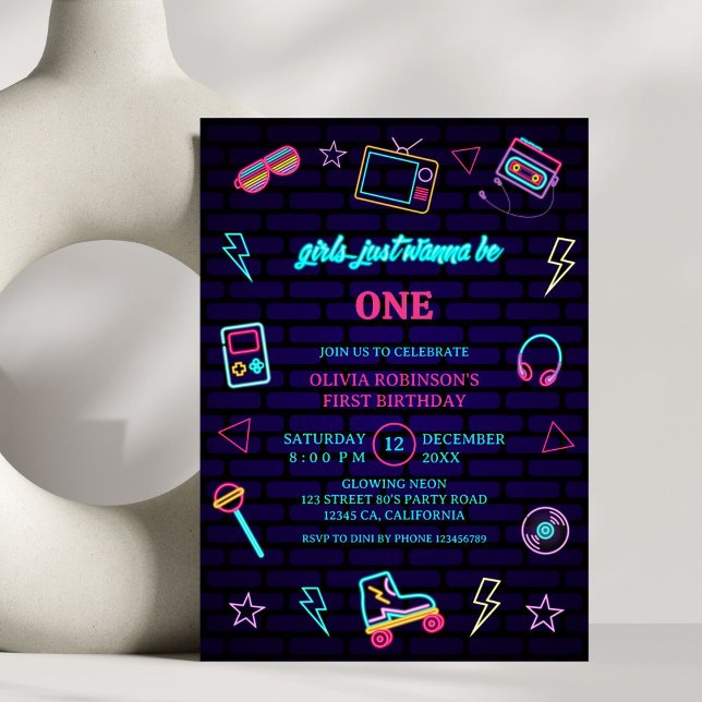 Retro Pop Neon Kids’ Birthday Bash Invitation (Creator Uploaded)
