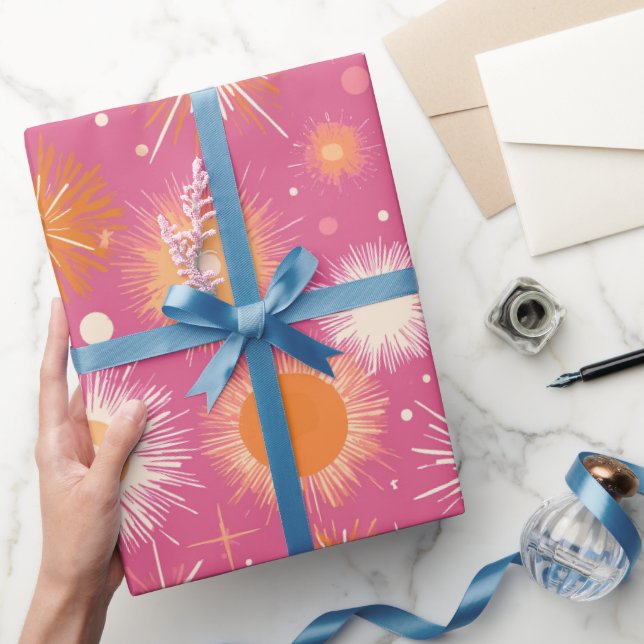 Retro Pop Pink Orange Burst Cream Abstract pattern Wrapping Paper (Gifting)