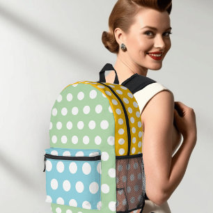 Retro Pop Polka Dot 50s-Inspired Colour Block Styl Printed Backpack