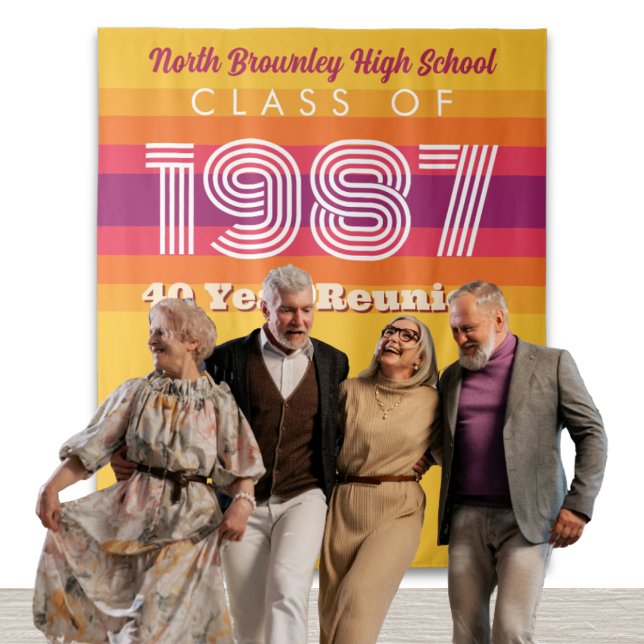 Retro Pop School Reunion Photobooth backdrop Tapestry (Pop culture retro 80s reunion backdrop)