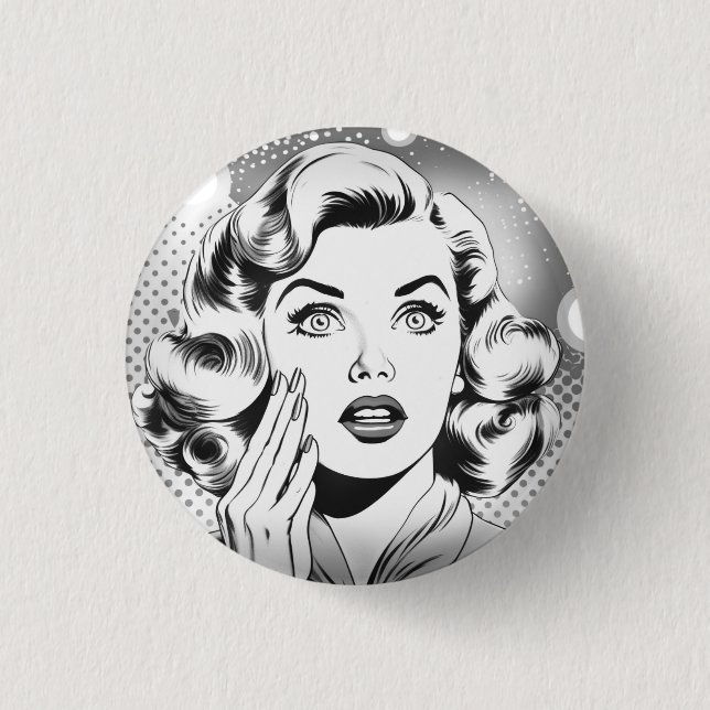 retro popart themed/design 1 inch round button (Front)