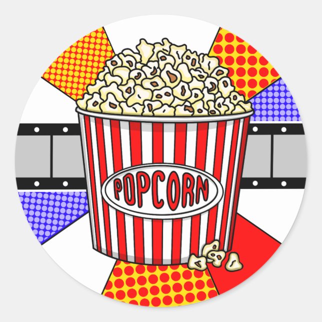 Retro Popcorn and Movie Filmstrip  Pop Art Classic Round Sticker (Front)