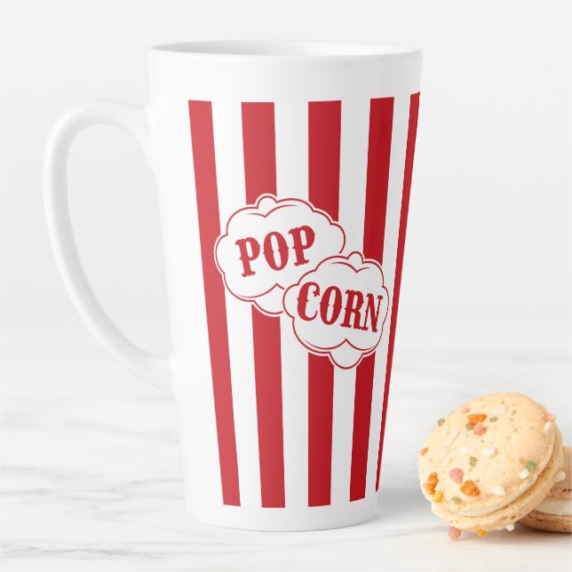 Retro Popcorn-Themed Latte Mug - Fun & Quirky (In Situ)