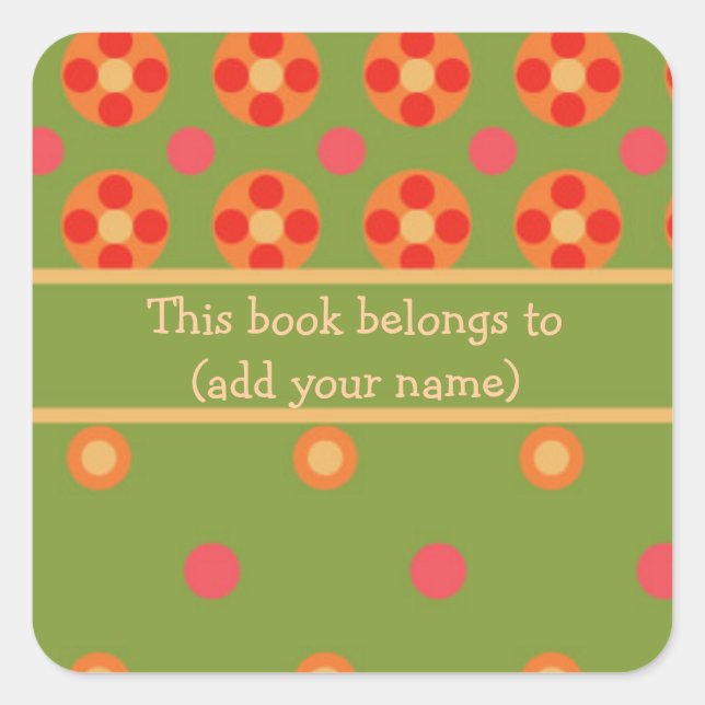 Retro Poppies and Polka Dot Sheet of 20 Bookplates Square Sticker (Front)