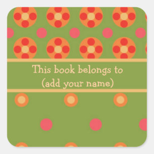 Retro Poppies and Polka Dot Sheet of 20 Bookplates Square Sticker