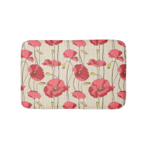 Retro Poppies Pattern Bath Mat