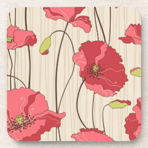 Retro Poppies Pattern Coaster