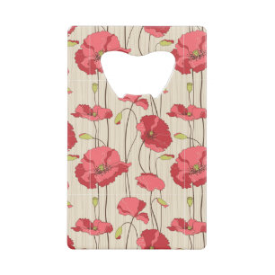 Retro Poppies Pattern Credit Card Bottle Opener