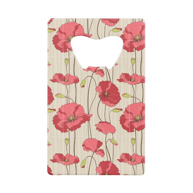 Retro Poppies Pattern Credit Card Bottle Opener (Front)