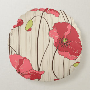 Retro Poppies Pattern Round Pillow