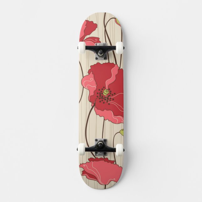 Retro Poppies Pattern Skateboard (Front)