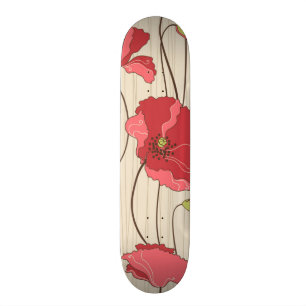Retro Poppies Pattern Skateboard