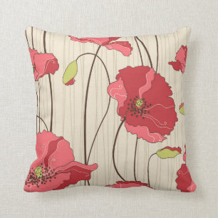 Retro Poppies Pattern Throw Pillow