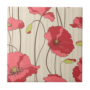 Retro Poppies Pattern Tile