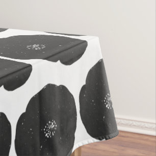 Retro Poppy Floral Art Pattern in Black and White Tablecloth