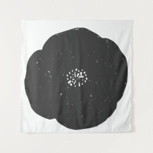 Retro Poppy Floral Art Pattern in Black and White Tapestry