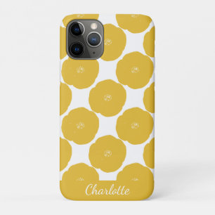 Retro Poppy Floral Art Pattern in Yellow and White iPhone 11 Pro Case