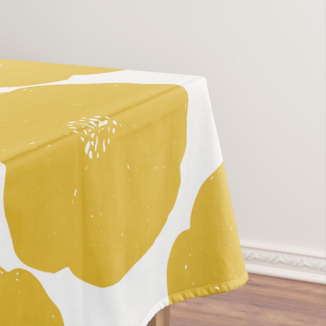 Retro Poppy Floral Art Pattern in Yellow and White Tablecloth (In Situ)