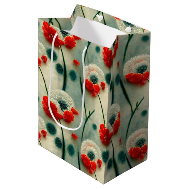 Retro Poppy Flowers Middle gift bag (Front Angled)