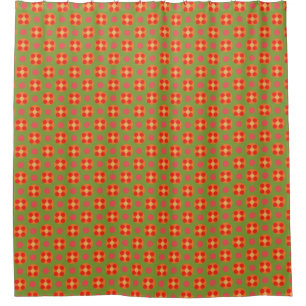 Retro Poppy Red Flowers and Polka Dots on Green