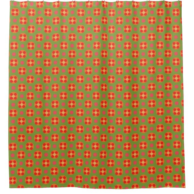 Retro Poppy Red Flowers and Polka Dots on Green (Front)