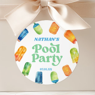 Retro Popsicle Birthday Pool Party Classic Round Sticker