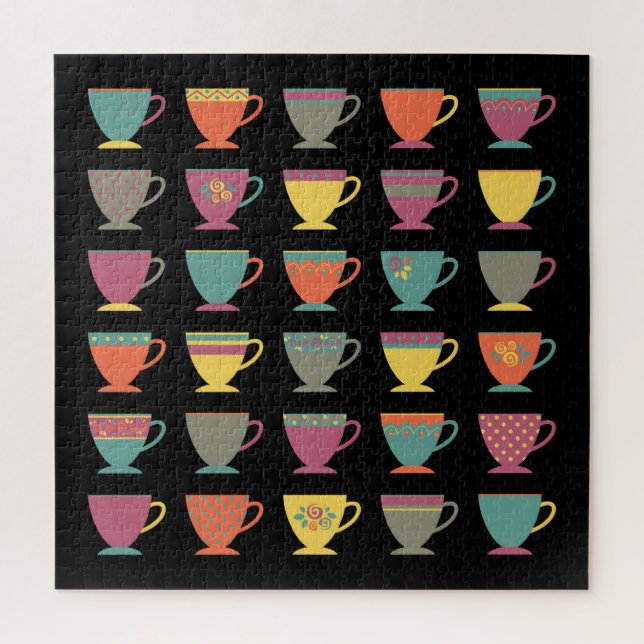 Retro porcelain tea cups, colourful coffee mugs  jigsaw puzzle (Vertical)