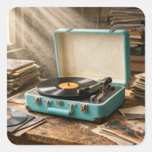 Retro Portable Record Player Square Sticker