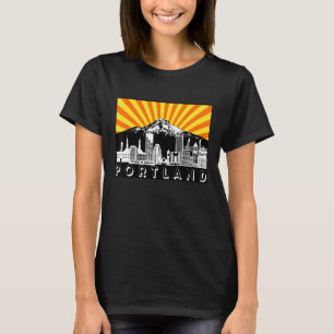 Retro Portland Oregon City Skyline Mount Hood Sun  T-Shirt