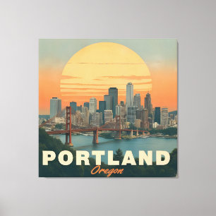 Retro Portland Oregon Skyline Vintage Travel  Canvas Print